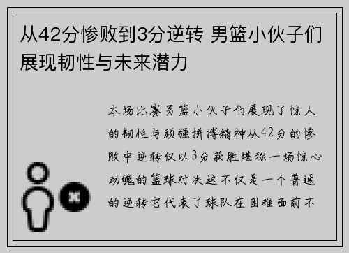 从42分惨败到3分逆转 男篮小伙子们展现韧性与未来潜力